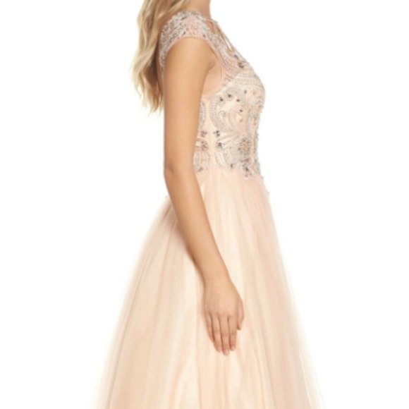 MAC DUGGAL CUTOUT BEADED BODICE BLUSH BALL-GOWN DrESS sz 14 - Picture 5 of 13